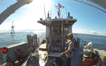 Researchers at the Northeast U.S. Shelf LTER site deploy instruments off the coast of Massachusetts.
